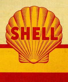 the shell california gasoline sign is shown in red and yellow