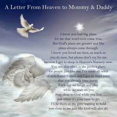 a poem from heaven to mommy and daddy with an image of a dove flying above the clouds