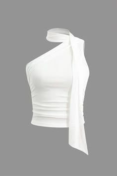 Top Blanco Aesthetic, Top With Scarf, One Shoulder Tank Top, One Shoulder Tank, Big Box Braids Hairstyles, Color Vintage, Crop Top Sweater, 2000s Fashion, Kpop Outfits