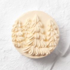 an image of a carved cookie with pine trees on it