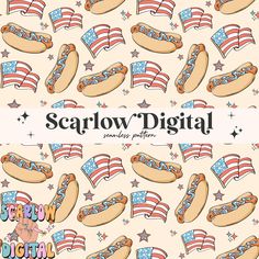 an american flag pattern with hot dogs and stars