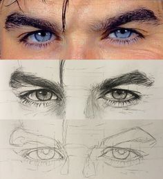 an image of two different eyes and one is drawn with graphite pencils on paper