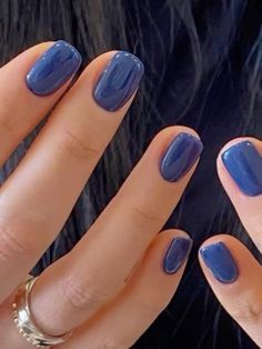 #nails #dior Nail Ideas No Extension, Simple Polished Nails, Soft Square Nails Short, Simple Minimalist Nail Art, Aesthetic Short Gel Nails, Navy Nails Gel, Dipped Manicure Ideas, Navy Gel Nails Short, Naive Blue Nails