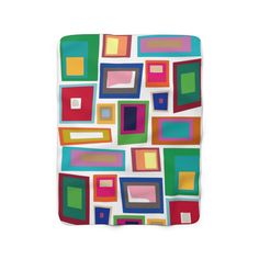 an image of colorful squares and rectangles on white background fleece throw blanket