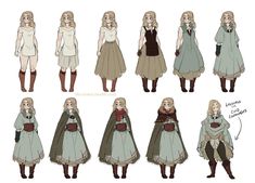 some drawings of different outfits and hair styles for the character from game of thrones