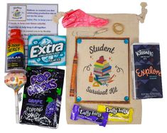 Student Survival Kit | Humorous Gag Gift | Back to School | Finals Week | Care Package Finals Week Care Package, Student Survival Kits, 5 Hour Energy, Survival Essentials, Laffy Taffy, Pink Gift Box, Gift Boxes For Women, Gift Box Birthday, Clock Gift