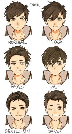 the different facial expressions in an anime character's face, from male to female