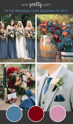 the wedding color scheme is red, white and blue with an assortment of different colors