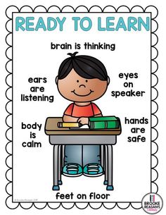 a poster with the words ready to learn and an image of a boy sitting at a desk