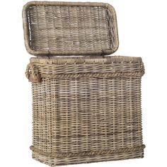 an empty wicker basket sitting on top of a white background