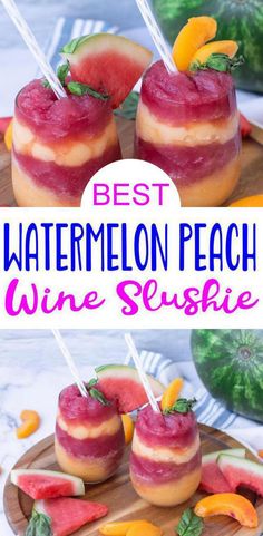 watermelon peach wine sushies on a wooden platter