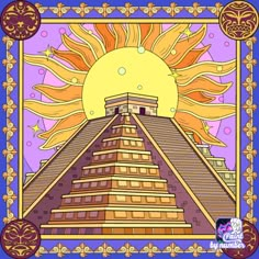 an image of the sun rising over a pyramid