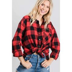 Our red & black buffalo plaid is what every Holiday wardrobe needs! Wear on it's own or over a cute graphic tee, pair with jeans or leggings. Fits TTS. Trendy Black Flannel Top, Red Flannel Top For Fall, Red Casual Flannel Shirt For Fall, Black N Red, Bubble Sleeve Top, Buffalo Plaid Flannel, Red Plaid Flannel, Cute Graphic Tees, Bubble Sleeve