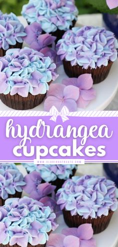 Hydrangea Cupcakes Cupcake Frosting Decoration, Buttercream For Flowers, Spring Cupcake Designs, Flowered Cupcakes, Easy Pretty Cupcakes, Mothersday Dessert Ideas, Flower Cupcake Piping, Flower Frosting, Flower Deserts