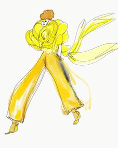 a drawing of a woman in yellow clothes