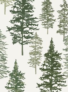 a group of trees that are on a white background with green and gray colors,