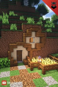 an image of a minecraft living room in the middle of a field with trees and bushes