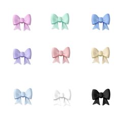 six different colored bows are shown in the same color as each bow, and one is white