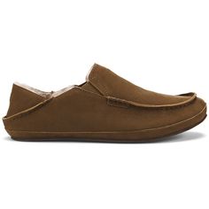 Quarter turn view Men's Olukai Footwear style name Moloa Slipper in color Kona Coffee. Sku: 10252-SASA Wet Sand, Kona Coffee, House Slippers, Nubuck Leather, Mens Slippers, Polished Look, Walk On, Full Grain Leather, Gum