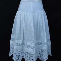 Beautiful Antique Victorian White Cotton Petticoat With Cutwork Detail.(Please Excuse The Yellow Ribbon Under The Waistband. It Is Attached To My Dress Form Only) Measurements Taken While Lying Flat. Waist 27” Max Hips 68” (Full Skirt-Open) Length 26 3/4” (Upper Scallop To 28” (Lower Scallop) I Am Selling Part Of My Antique And Vintage Clothing Collection. Be Sure To Look At My Other Listings For Pieces That Are Also For Sale & Check Back Often. Thanks For Looking! :) Yellow Ribbon, My Dress, Dress Form, Cut Work, Antique Victorian, Full Skirt, Vintage Skirt, Petticoat, I Dress