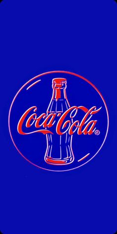 a blue and red logo with the word coca cola on it's bottom corner