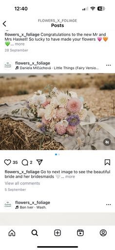 an instagram page with flowers on it