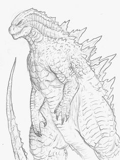 a drawing of a large godzilla with its mouth open and it's legs spread out