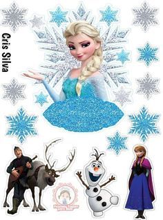 an image of frozen princess stickers with snowflakes and reindeers in the background