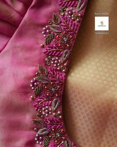 a close up of a pink blouse with beading on it