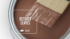 a close up of a paint can with the words october leaves on it