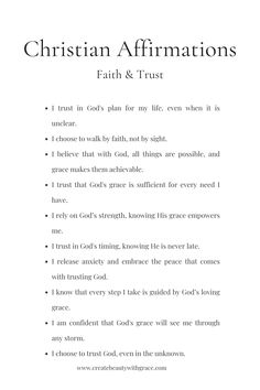 Christian Affirmations | Faith | Trust Trusting God Affirmations, Positive Godly Affirmations, Daily Godly Affirmations, Christian Affirmations Woman, Trusting Gods Plan, Positive Christian Affirmations, Trust Affirmations, Faith Affirmations, Godly Affirmations