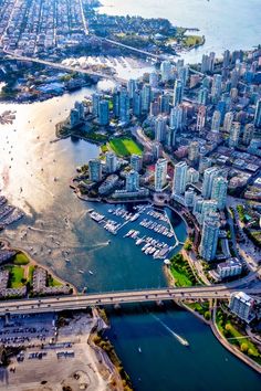 an aerial view of the city and its harbor