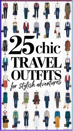 the cover of 25 chic travel outfits for stylish adventurers, with images of women's and men's clothing