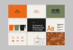 an assortment of brochures designed to look like art gallerys with different font and colors