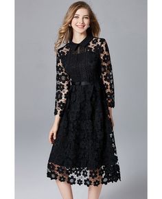 Get 10% off now! Buy l-5xl modest aline lace plus size midi dress with collar at cheap price online. Free stable shipping and pro custom service since 2009. Plus Size Lace Dress, Women Dresses Classy, Lace Skater Dress, Beauty Dress, Lace Sheath Dress, Lace Dress Black, Printed Shift Dress, Midi Dress With Sleeves, Everyday Dresses