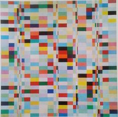 an abstract painting with multicolored squares and lines