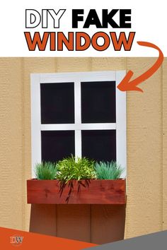 a window box with plants in it and the words diy fake window above it