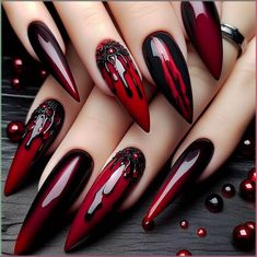 Gothic Acrylic Nail Designs, Gothic Nail Designs, Ongles Goth, Gothic Nail Art, Vampire Nails, Sharp Claws, Holloween Nails, Lace Fancy, Nails Stiletto