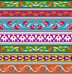 a colorful striped pattern with flowers and leaves on the border is shown in this image