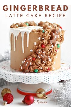 gingerbread cake recipe with coffee buttercream Christmas Cake Flavors Holidays, Gingerbread Latte Cake Recipe, Ginger Bread Cake Christmas, Christmas Cakes For Beginners, Cakes For December Birthdays, Best Cakes For Thanksgiving, Gingerbread Cake Design, Christmas Drip Cake Ideas, Christmas Tree Coffee Cake