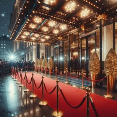 the red carpet is lined up with gold decorations