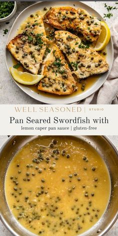 pan seared swordfish with lemon caper sauce and grilled flatbreads