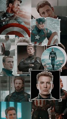 many different pictures of captain america and the avengerss in their respective photos are shown