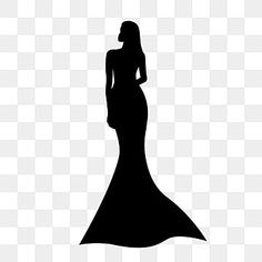 the silhouette of a woman in a long black dress is shown on a white background