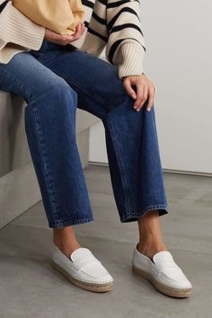 GIANVITO ROSSI Alima leather espadrille loafers White Loafers Outfit, Penny Loafers Outfit, Espadrilles Outfit, Loafer Outfits, Loafers Outfit, Floaty Dress, Rossi Shoes, Fashion Mood Board