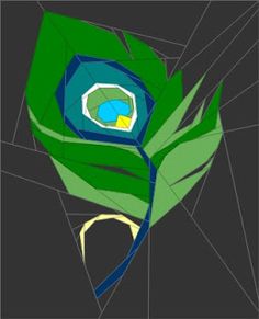 a blue and green flower on a black background with geometric lines in the bottom right corner