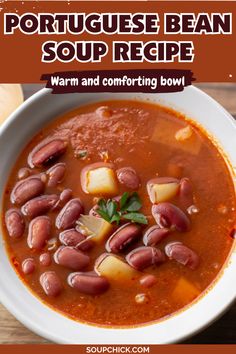 Hearty Portuguese Bean Soup with Sausage and Vegetables Bean Soup With Sausage, Portuguese Bean Soup, Portuguese Soup, Sausage And Vegetables, Soup With Sausage, Red Bean Soup, Stewed Tomatoes