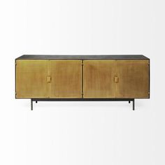 the sideboard is made out of wood and metal