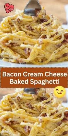 bacon cream cheese baked spaghetti on a plate