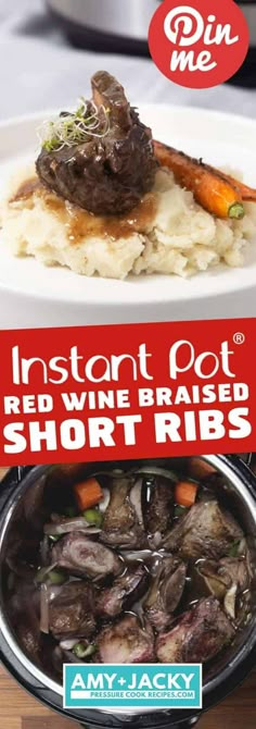 Instant Pot Short Ribs | Pressure Cooker Short Ribs | Instant Pot Ribs | Pressure Cooker Ribs | Instant Pot Beef | Short Ribs Recipes | Beef Recipes #instantpot #instantpotrecipes #pressurecooker #ribs #easy #dinner Ribs Pressure Cooker, Instant Pot Short Ribs, Red Wine Braised Beef, Wine Braised Beef, Pressure Cooker Ribs, Braised Beef Short Ribs, Buttery Mashed Potatoes, Beef Food Recipes, Beef Short Rib Recipes